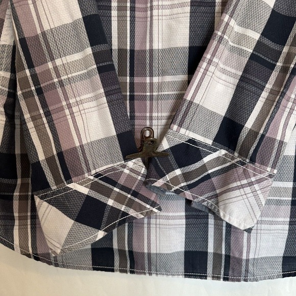 BKE Buckle Plaid Shirt XL Pearl Snap Button Western Blue/Grey/Purple CLEAN - Picture 7 of 11